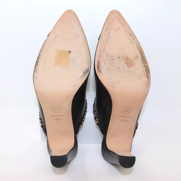 Chanel 38.5 2 Tone Leather Grosgrain Leather Mule Chain CC Detail Heel Boots - Picture 14 of 14